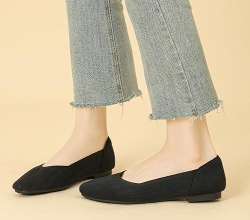 Women's Knit Ballet Flats Casual Square Toe Walking Flats Shoes Comfortable Dressy Flat Shoes Outdoor Mary Jane Shoe 20252