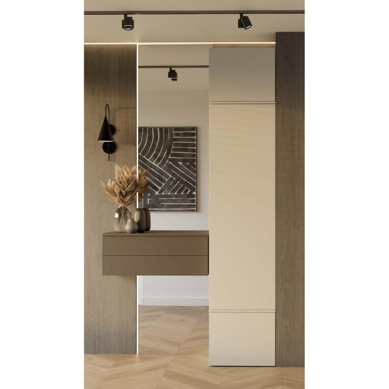 CDF Garderobenschrank Flurschrank mit 1 Tür für Schuhe und Jacken Stauraumschrank mit Kleiderstange - Modern Dielenschrank mit Ober- und Unterschrank für Büro Flur Wohnen – 238 cm Kaschmir
