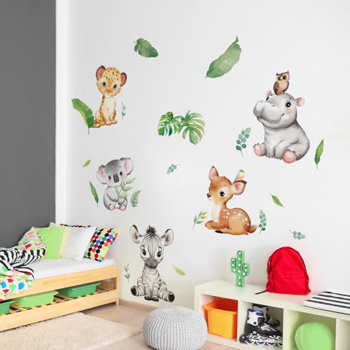 Tanlaby Jungle Animals Wall Stickers Cartoon Woodland Animal Wall Decals Safari Hippo Deer Zebra Wall Art Decor for Baby Nursery Kids Bedroom Playroom Daycare Kindergarten - Image 4