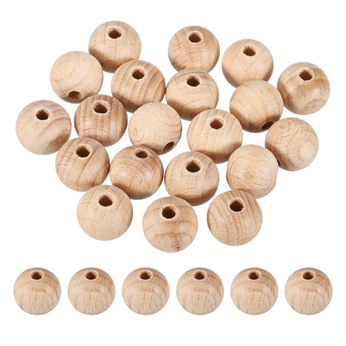 MECCANIXITY Wooden Beads Unfinished Natural Round Wood Beads Bulk with Holes for Garland Macrame Jewelry Making DIY Decor, 20PCS, 15mm