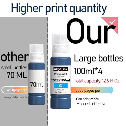 Image of 522 Ink Refill Bottles High Capacity T522 ET-2800 ET-4800 ET-2750 ET-2803 Compatible Replacement for epson 522 Ink for ET-2720 ET-2840 ET-4700 ET4800 ET-4810 3850 2760 2850 Ink (6 Pack) Black Color