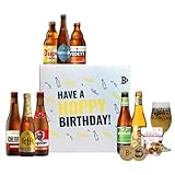 Belgian Beer Happy Birthday Gift Box – 8 Beers with Glass & Mr Filberts Snacks | Premium Belgian Ale Selection | Craft Beer Birthday Gift for Him or Her