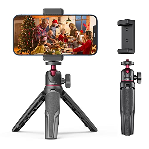 simorr Phone Tripod Stand with Universal Clip, Tabletop Mini Tripod Extendable Handle Selfie Stick Phone Cold Shoe Mount Vlog Kits for Sony for iPhone for Gopro Camera for Vlogging Black 3512