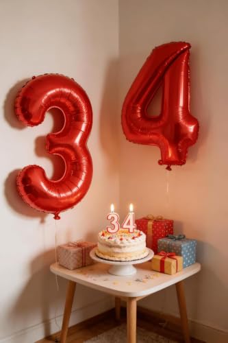 Image of Laser Red 1 Balloon - Number Balloon 40 Inch, 1st Hot Pink Decorations | Giant foil helium inflatable 1st balloon numbers, Laser Red birthday party decorations for men & women, helium supported