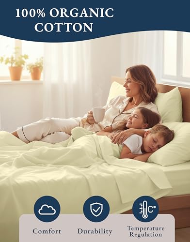 Image of LANE LINEN 100% Organic Cotton Twin Bed Sheet Set, Soft, Comfy & Breathable Hotel Style Percale Bedding Sheets & Pillowcases Set, Mercerized Cotton Fully Elasticized Sheets Twin- Vanilla