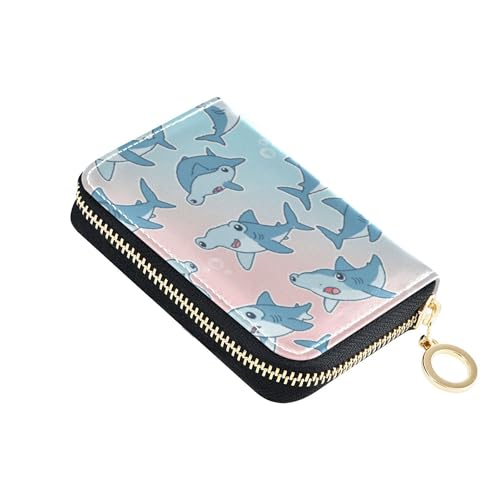 Burbuja Hammerhead Sharks Credit Card Holder for Women Men RFID Blocking, Leather Accordion Zipper Card Case Wallet 11 Slots
