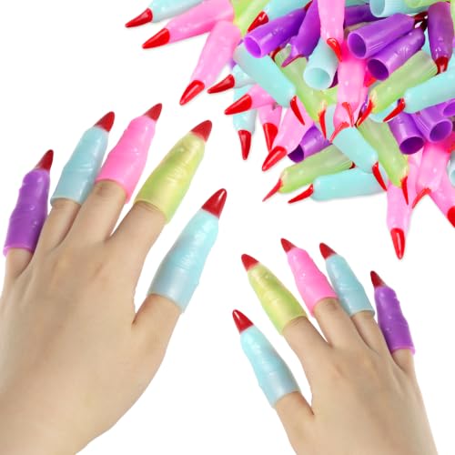 40Pcs Witches Fingers Glow in The Dark Fake Monster Fingers for Kids Finger Reading Pointer Halloween Party Favors Witch Costume Accessories Fake Nails Trick or Treat Gifts