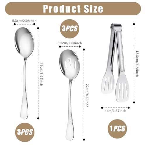 7 Pack Serving Spoons, Large Serving Spoons for Buffet, Serving Tongs for Buffet, Table Spoons, Slotted Spoon, Stainless Steel Serving Utensils for Parties, Gift for Wife, Mother, Chrismas - Image 3