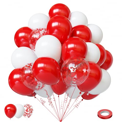 Lukiituke Red and White Balloons 57Pcs 12in White and Red Latex Balloons