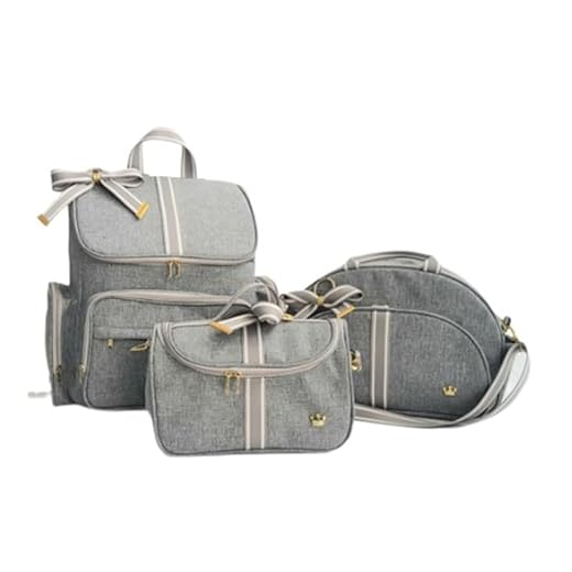 Kit Bolsa Bebe Maternidade Mochila Luxo Cinza 3 bolsas Laço