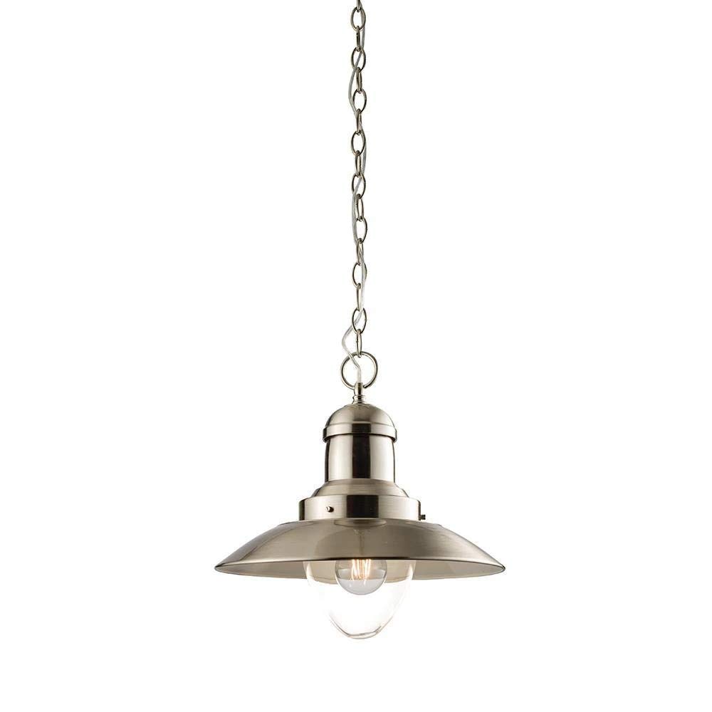 Ensora Lighting Cairo Pendant Ceiling Light - Silver - Satin Nickel and Glass - Adjustable Height - Dimmable