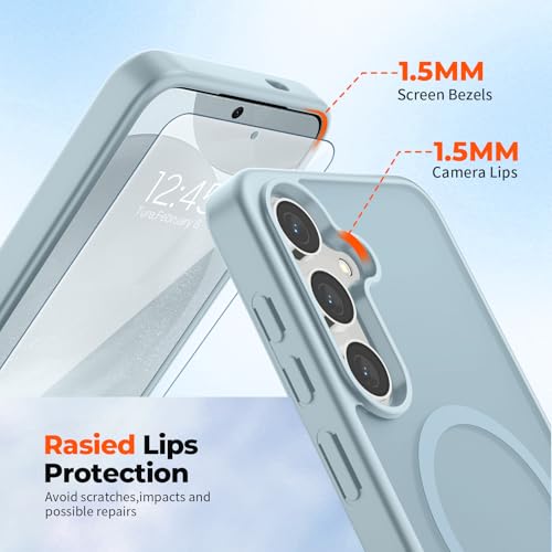 Image of SUPFINE Magnetic for Samsung Galaxy S24 Plus Case / S25 Plus Case with Screen Protector, (Built-in Magnets) (Military Grade Drop Protection) Slim Translucent Shockproof Phone Case,Sliver Blue