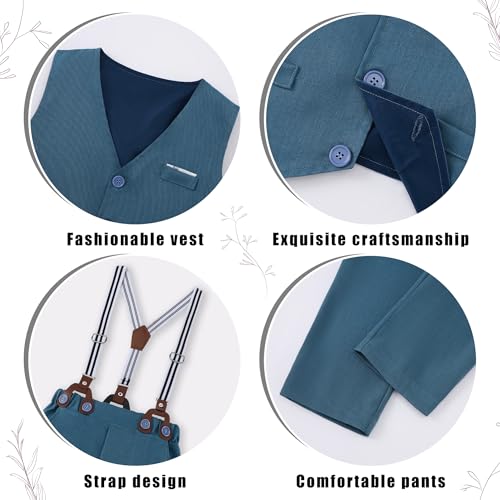 Image of ZOEREA Toddler Boy Suit Formal Wedding Outfits Gentleman Clothes Long Sleeve Shirt + Suspender Pants + Bowtie
