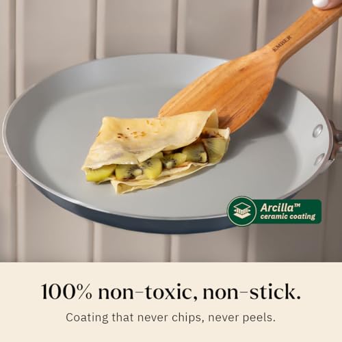 Image of Ember Cookware Arcilla Ceramic Non Stick Tawa 28cm | Non Stick Induction Cookware | Non Toxic Roti & Chapati Pan | ISI Certified | Ceramic Cooking Tawa | Steel Handle | 5-Year Warranty | Blue