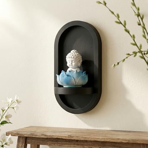 Image of eCraftIndia White Lord Buddha Idol in Blue Lotus Base | Baby Buddha Statue for Car Dashboard Office Home Decor | Gift for Diwali Housewarming Birthday
