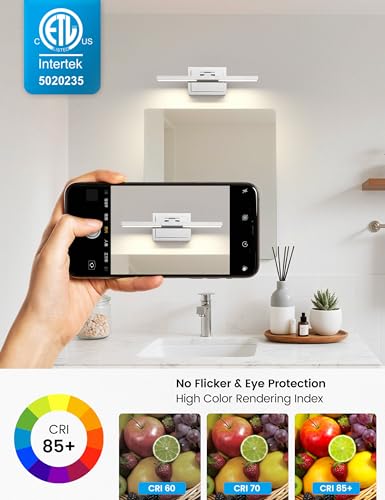 Image of NIORSUN 15.7 Inch Modern Bathroom Light Fixture, 20W 5CCT Dimmable LED Chrome Bathroom Vanity Lights Over Mirror, Vanity Lights for Bathrooms Restroom Mirror- ETL Certified