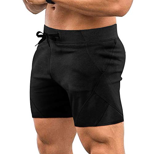 COOFANDY Men's Gym Workout Shorts Running Short Pants Fitted Training Bodybuilding Jogger with Zipper Pockets (03-Black, Medium)