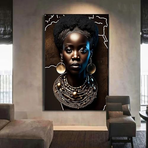 Toile art africain femme peinture moderne élégante sans cadre 40x60 cm