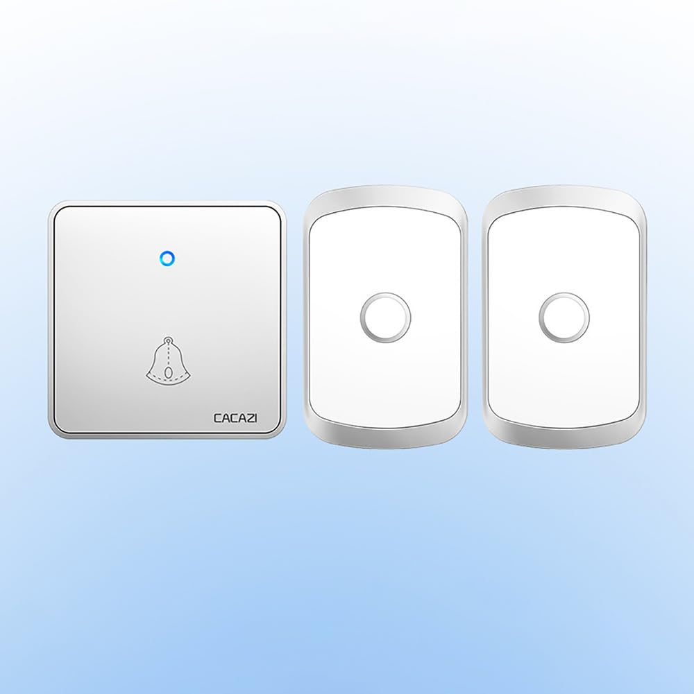 Sonnette sans Fil, Bouton de Sonnette, Carillon de Porte étanche IP65 avec 2 récepteurs enfichables, Flash LED, 5 Niveaux de Volume, 60 mélodies, portée de Fonctionnement de 300 m,Argent