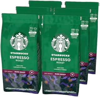 STARBUCKS Dark Roast Ground Coffee Bag, Espresso Roast, 200 gram (Pack of 6)