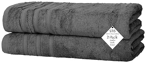 S & B Pack of 2 Jumbo Bath Towels Sheets 100% Pure Cotton Quick Dry Gym, Spa, Hotel Quality 500-GSM Large Size Bathroom Towels 75 x 150 cm (Charcoal Grey)