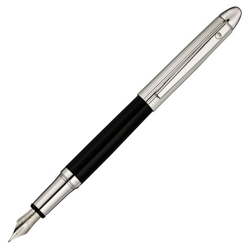 Waldmann Pocket, penna stilografica largo B, design lines, lacca nero, argento massiccio 925