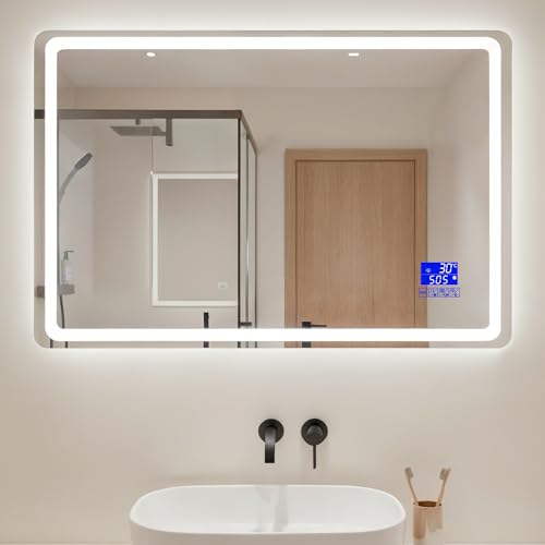 LARDECOR - Espejo con Bluetooth y Luz LED Tipo 2 Regulable 3000K/4000K/6000K【120 x 70 cm】 Función Antivaho y Memoria, Modelo Horizontal de Pared con Interruptor Táctil, Instalación Fácil