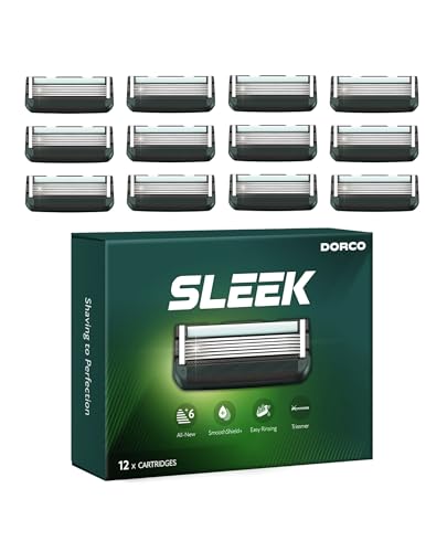 DORCO SLEEK - Six Blade Razor System with Multi-Flex technology Refill Set, Precision Shaving Razor Replacement Cartridge (12 pack)