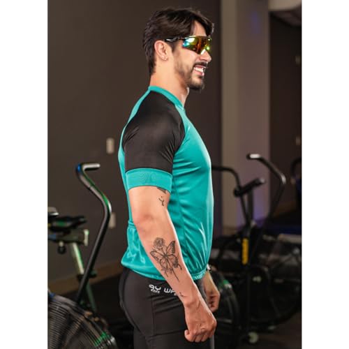 Camisa de Ciclismo Masculina Manga Curta Way Fresh Verde Capri Proteção UV Slim Confortável Pro Bike