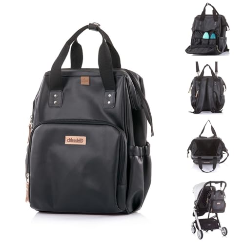 Chipolino Kinderwagentasche, Rucksack, Kunstleder Wickelunterlage, Henkel Träger, Farben:black