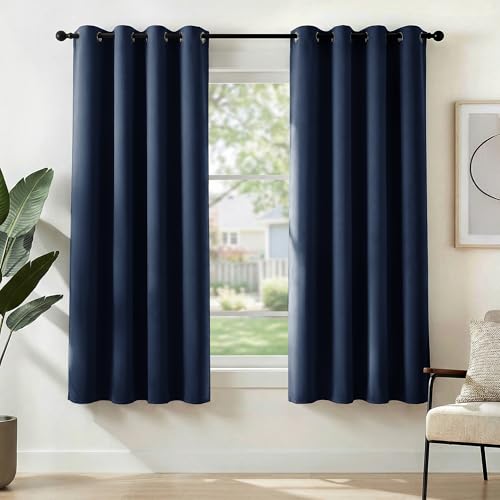 Image of Deconovo Super Soft Solid Curtains Window Treatments Thermal Insulated Eyelet Curtains Blackout Curtains Eyelet Curtains for Nursery 52 inchx 63 inch Navy Blue 1 Pair