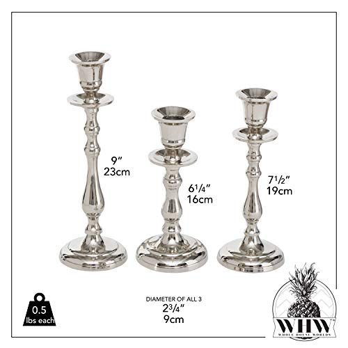 Americana 3 Piece Taper Candle Stick Holder Set, Aluminum, Varied Sizes 9, 7.5, And 6.25 Inches Tall, Home Table Top Decor #TOP2