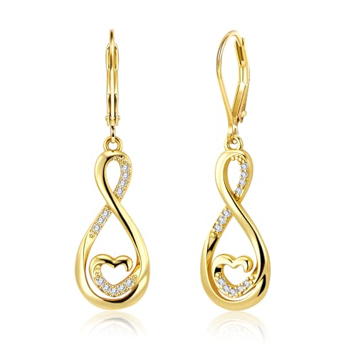 ALEXCRAFT Boucles D'oreilles Pendantes Femme Or, Boucles d'Oreilles Élégantes Plaquées Or 18 Carats Infini Coeur, Argent 925 Post, Hypoallergéniques, Cadeaux de...