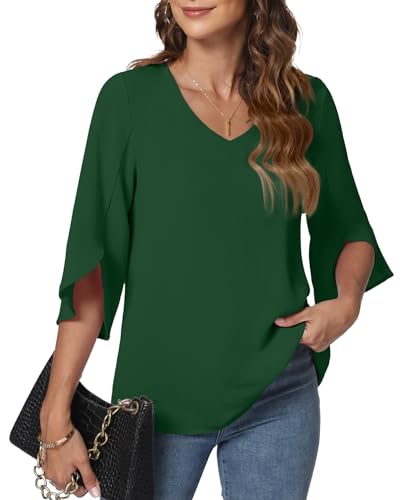 KUOTAI Womens Blouses Dressy Casual 3/4 Sleeve Tops Business Work Shirts