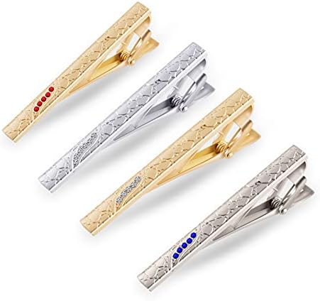 EvmAsaLQ 4Pcs Tie Clips for Men, Gold, Silver, Four-Color Tie Clips, Tie Clips are Gifts for Fathers and Lovers, Suitable for Weddings, Anniversaries, Parties and Business Ceremonies