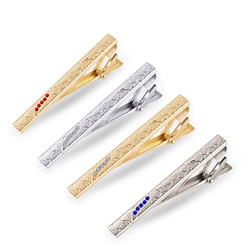 Evmasalq 4Pcs Tie Clips For Men, Gold, Silver, Four-Color Tie Clips, Tie Clips Are Gifts For Fathers And Lovers, Suitable For Weddings, Anniversaries, Parties And Business Ceremonies #TOP23