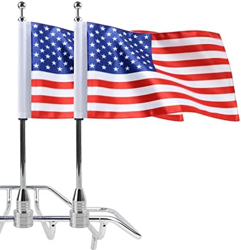 Espear 2PCS Motorcycle American Flag Mount Kit Durable 6 x 9 USA Flag for Harley Davidson Honda Goldwing CB VTX CBR Yamaha 1/2 Rack Flag Mount Poles Chrome Motorcycle Flag Mount Luggage Racks