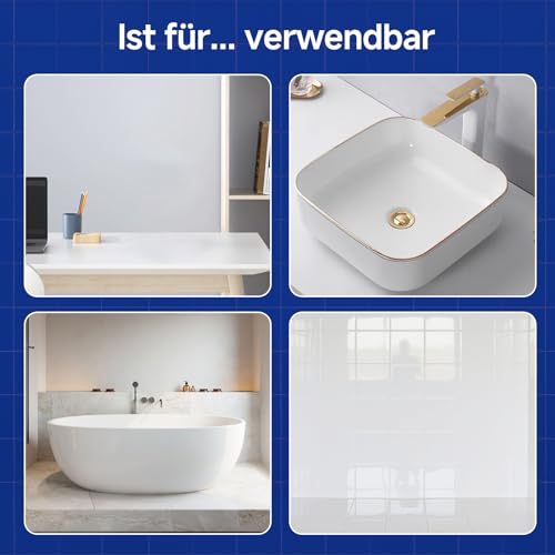 Mollor Badewannenlack Weiß 1kg, Fliesenfarbe Badezimmer Fliesenlack, Hochdeckende, wasserbeständige Badewannenfarbe, Badewannen Reparaturset weiß,ideal für Badewanne, Duschwanne und Waschbecken