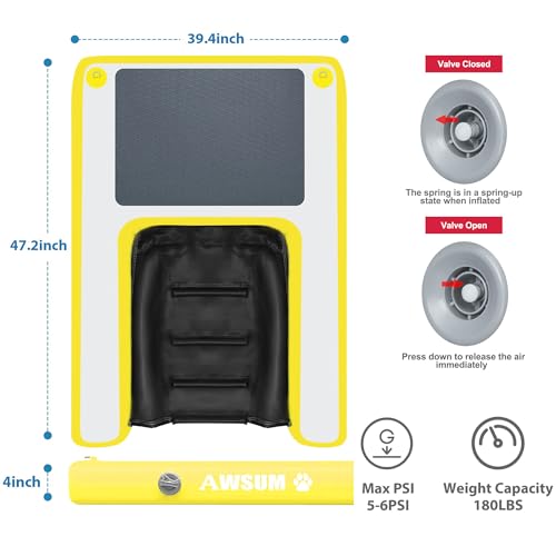 AWSUM Aufblasbare Hunde-Wasserrampe 1,2 m x 1,0 m Hundeboot-Rampe schwimmend für Hunde bis zu 81,6 kg auf Wasser Schwimmleiter Stufen für Pool, Dock, Seen, Gelb