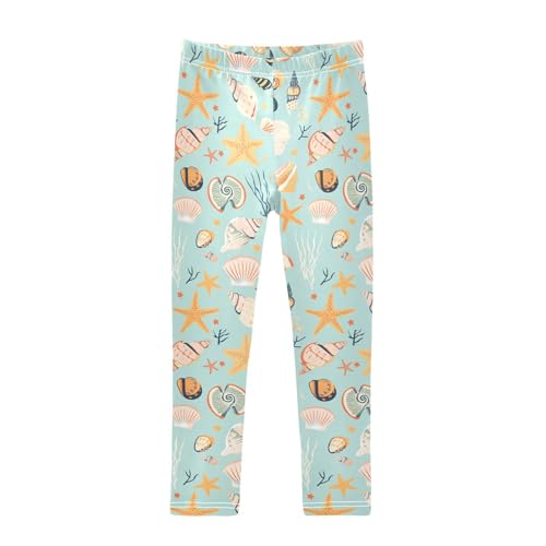 Seashells Different Shapes and Starfish Kids Girl's Legging Fashion High Waisted Activewear Gym