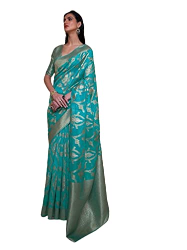 Sari indien organza vert Un stitch vêtement traditionnel femme