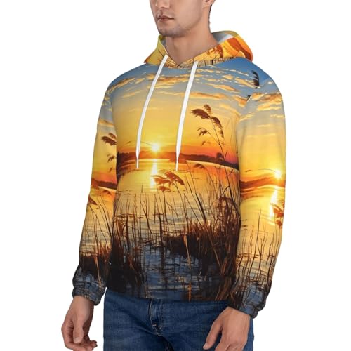 Men's Fleece Pullover Hoodie Long Sleeve Hooded Reeds by the river Sweatshirt Casual Shirts With Pockets X-Large Black3
