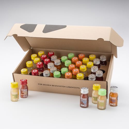 Foto von Kloster Kitchen Bio Saftkur Alternative | 6 Wochen Ingwer Shot Kur | 6 Sorten | 42x 30 ml mit echten Ingwerstückchen I Ingwershot vegan I süß-scharf ohne Zusatzstoffe & mit natürlicher Süße