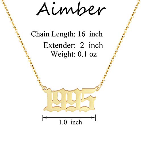 Birth Year Necklace 18K Gold Plated Birth Year Number Pendant Necklace Stainless Steel Birthday Year Necklace for Women,1970-20242