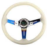 ZS ステアリング リアルウッド ハンドル 340mm ネオ クローム 6 ホール ディープ ディッシュ クリスタルバブル 透明 (青2)