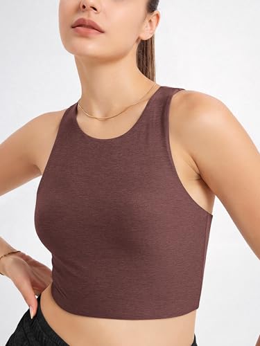 Image of ODODOS Racerback Tank Bra for Women High Neck Non Padded Medium Support Sports Bra Workout Yoga Crop Tops