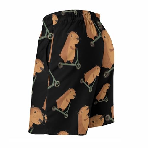 Cute Capybara Riding Scooter Beach Shorts for Men Swim Trunks Quick Dry Bathing Suit Drawstring Hawaiian Short3