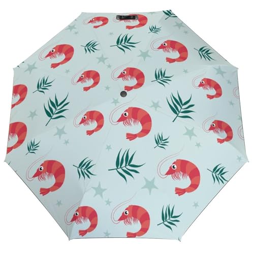 Novastar Paraguas compacto para lluvia, camarón rojo, hierba verde, paraguas de viaje para el sol, portátil, 3 paraguas pequeños plegables para mujeres y hombres con artículos esenciales de viaje