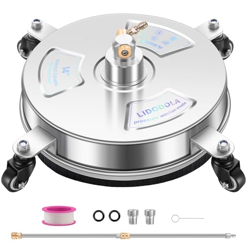 14" Pressure Washer Surface Cleaner with 4 Wheels - Stainless Steel Surface Cleaner for Pressure Washer Attachment for Concrete, Patio, Sidewalk, Deck and Driveways - PWS14 by LidoDola - Used condition - US$39.99