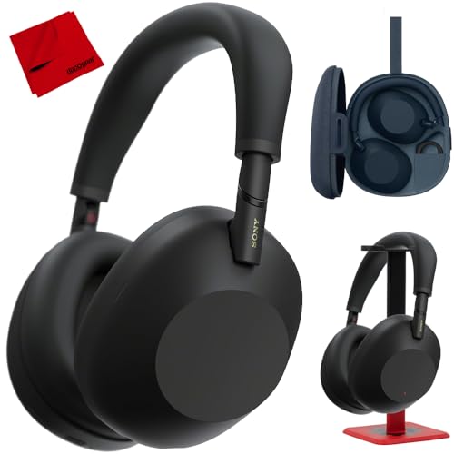 Image of Sony WH-1000XM6 Best Wireless Noise Canceling Headphones, Black Bundle with Deco Gear Pro Audio Headphone Stand in Matte Black /Red